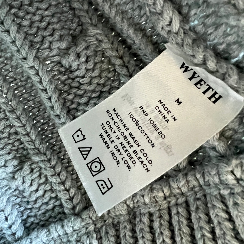 Wyeth Cable Knit Zip Cardigan Sweater Cotton Fisherman Gray Minimalist Mock Neck - Picture 10 of 11